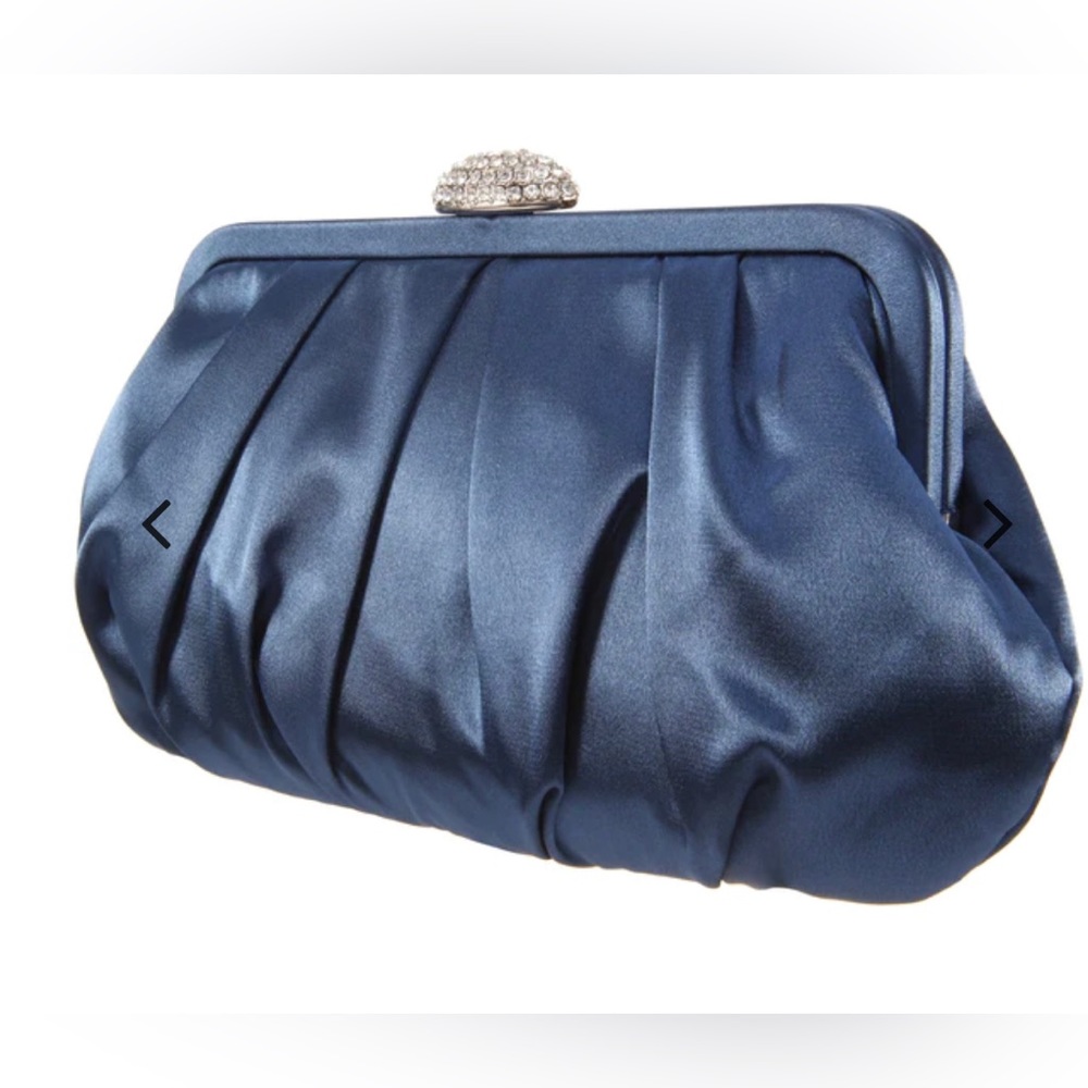 Used 1 X Nina Concord Pleated Satin Frame Clutch In Navy